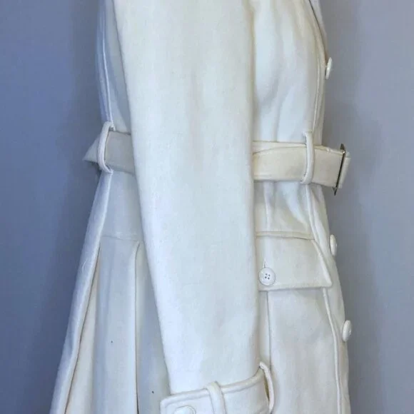 Elegant Cream Double-Breasted Women's Coat Bebe Rabbit Fur Large - Picture 6 of 12